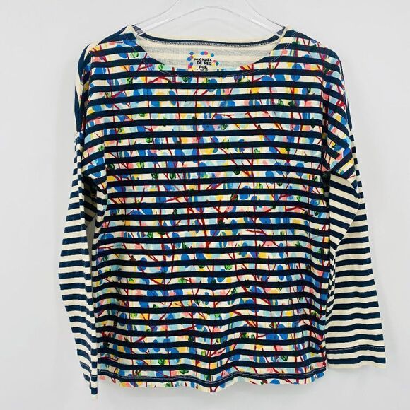 Michael De Feo for J. Crew Size XS Graffiti 3/4 Sleeve Striped Shirt Top - Picture 2 of 8